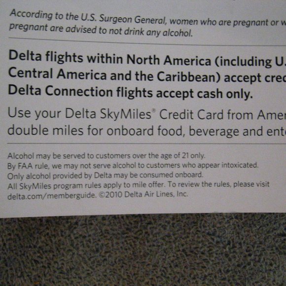 Delta Air Lines 2010 Airplane Menu - Picture 6 of 7